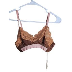 HAH by Free People Ladies Lounge Bralette Bra Milk Chocolate Lace Trim Sz S NEW